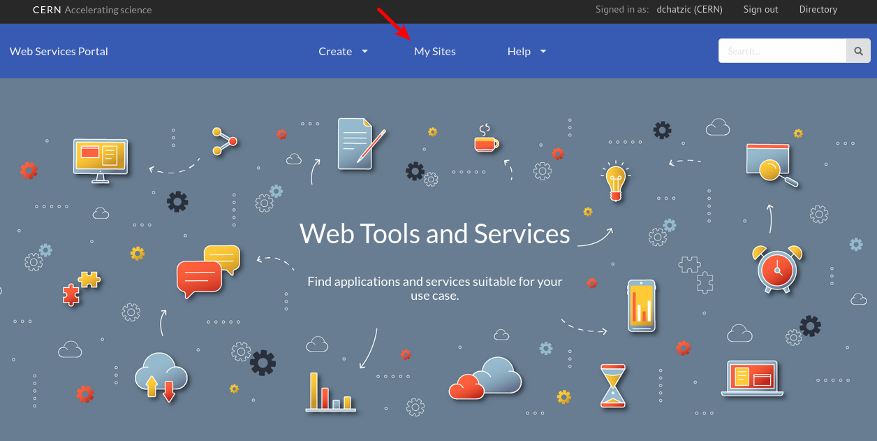 The Web Services Portal landing page.